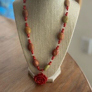 Elegant rose pendant  Beaded Necklace